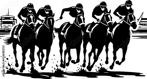 horses, riders, equestrian mountain city vector bundle