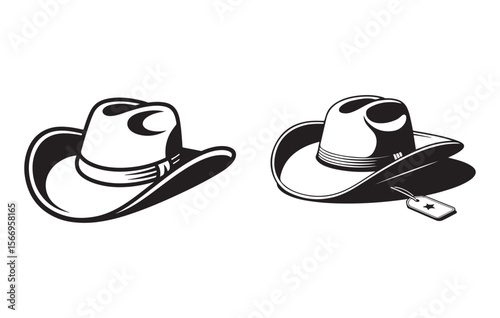 Black and white cowboy hats with decorative bands and tag western wear headwear