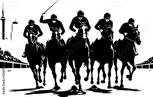horses, riders, equestrian mountain city vector bundle