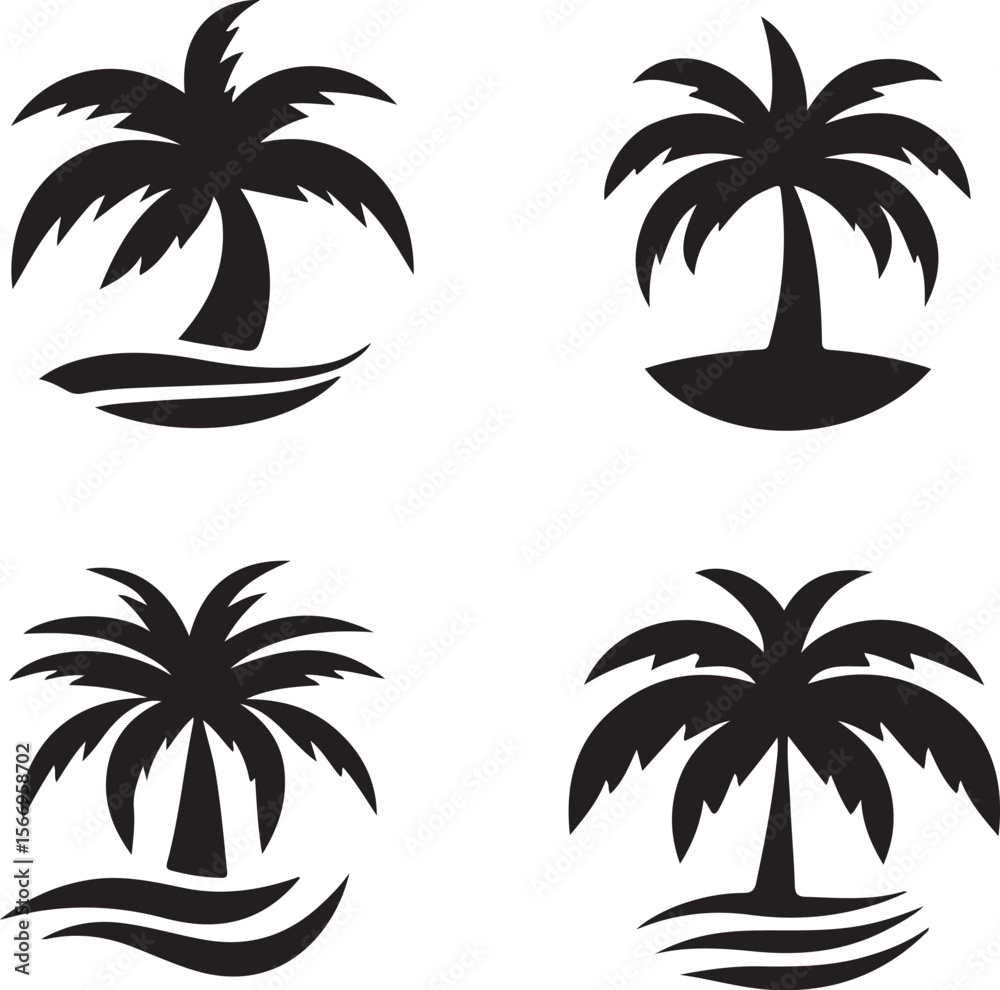 Fototapeta premium set of palm trees silhouette