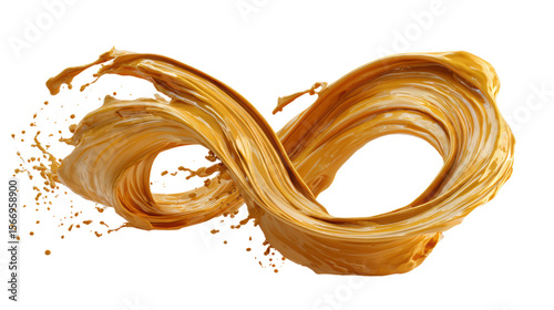 Swirls of creamy peanut butter on a white isolated background.