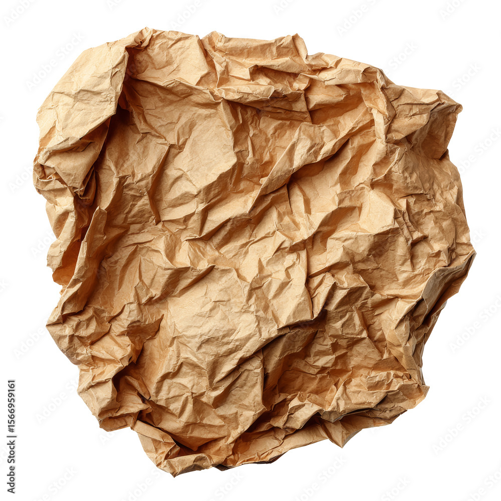 Obraz premium Crumbled brown paper, revealing detailed textures and wrinkles, suitable for various creative concepts.