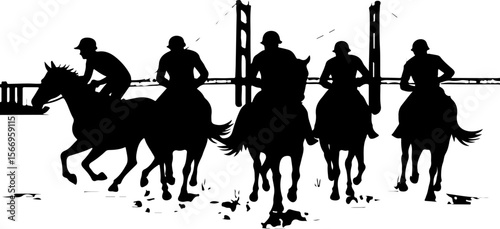 horses, riders, equestrian mountain city vector bundle