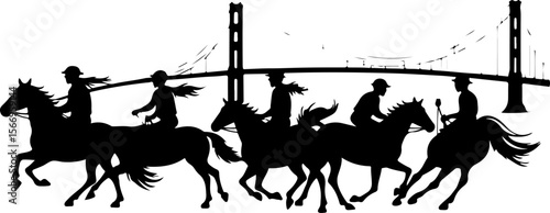 horses, riders, equestrian mountain city vector bundle