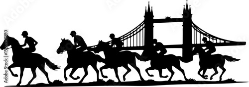 horses, riders, equestrian mountain city vector bundle