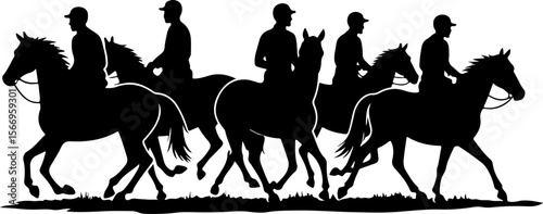 horses, riders, equestrian mountain city vector bundle