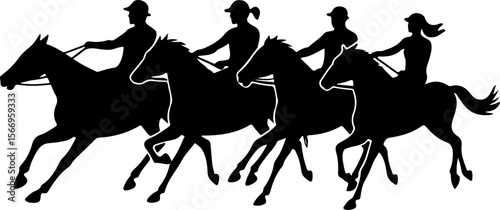 horses, riders, equestrian mountain city vector bundle