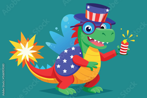 Funny cartoon vector illustration of a dragon with a gift, perfect for a child's holiday celebration