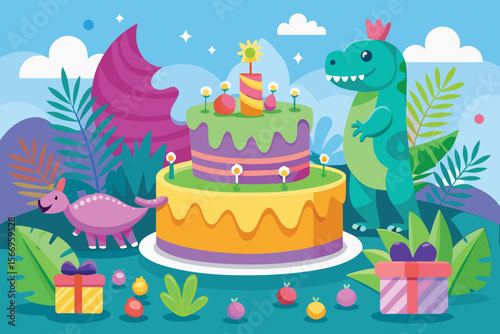 Happy birthday party celebration with sweet dessert, chocolate cake, and cupcake with candles