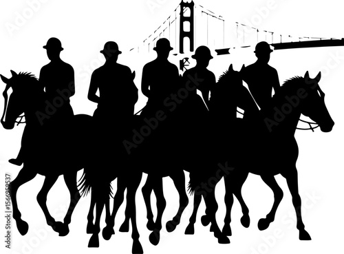 horses, riders, equestrian mountain city vector bundle
