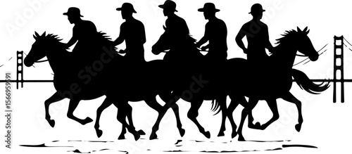 horses, riders, equestrian mountain city vector bundle