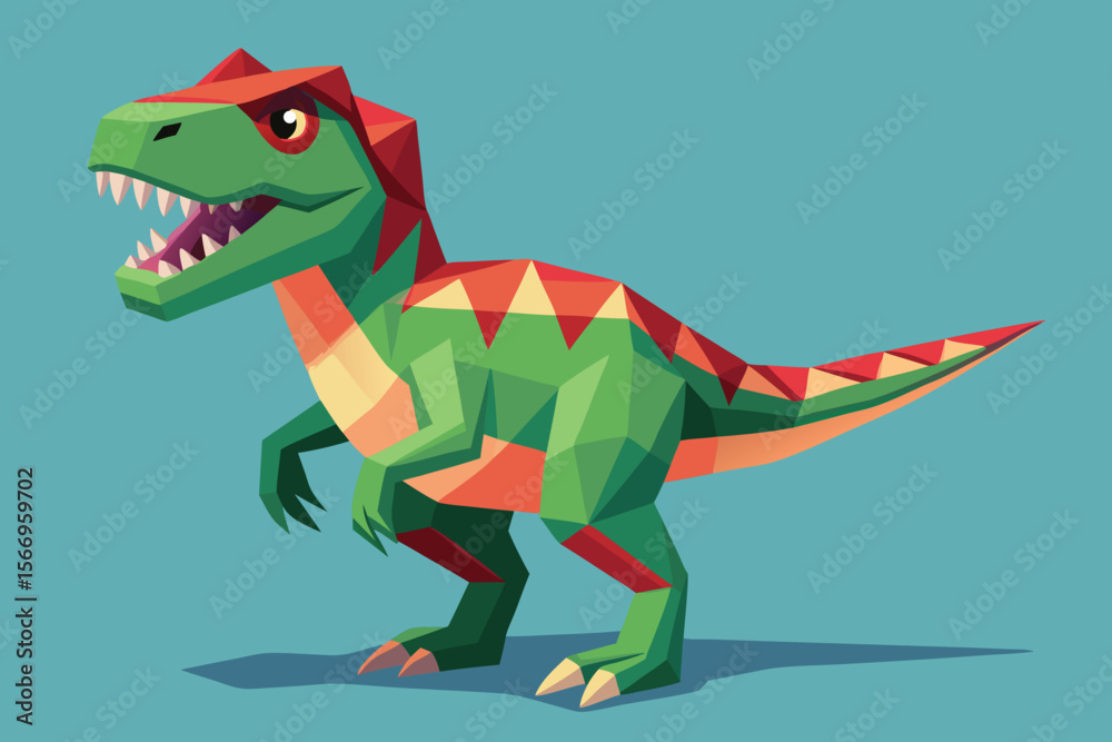 Fototapeta premium Cute cartoon tyrannosaurus rex dinosaur vector illustration of a funny green baby T-Rex character isolated with a happy smile