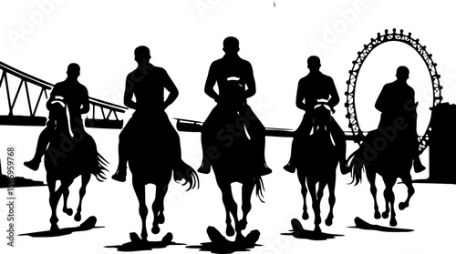 horses, riders, equestrian mountain city vector bundle
