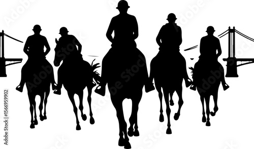 horses, riders, equestrian mountain city vector bundle
