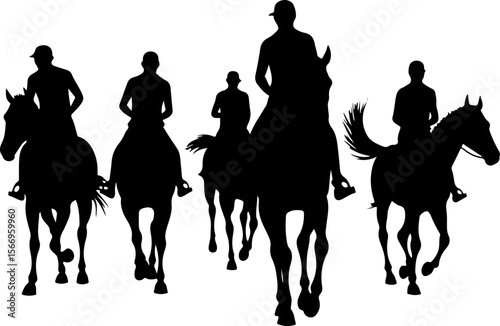 horses, riders, equestrian mountain city vector bundle