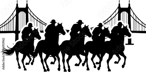horses, riders, equestrian mountain city vector bundle