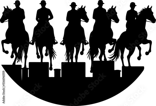 horses, riders, equestrian mountain city vector bundle