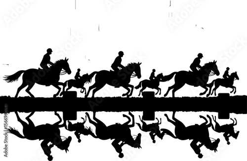 horses, riders, equestrian mountain city vector bundle