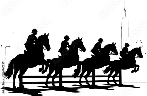 horses, riders, equestrian mountain city vector bundle
