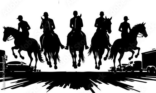 horses, riders, equestrian mountain city vector bundle