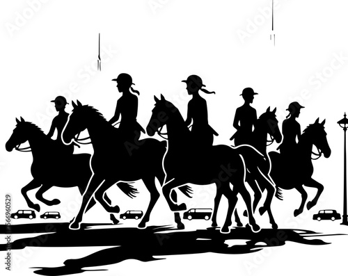 horses, riders, equestrian mountain city vector bundle