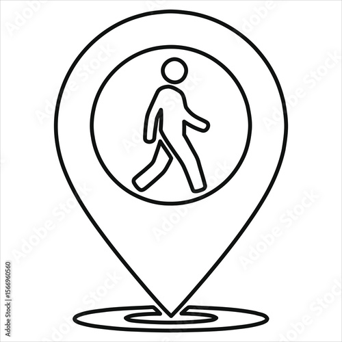 Simple Black Line Icon of a Person Walking at a Location Marker/A clean, minimalist black line icon depicts a person walking inside a location marker symbol.