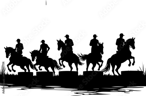 horses, riders, equestrian mountain city vector bundle