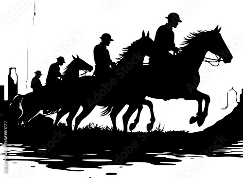 horses, riders, equestrian mountain city vector bundle