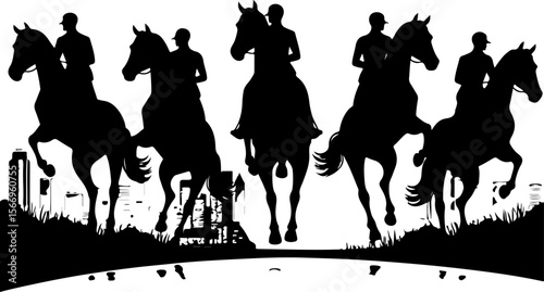 horses, riders, equestrian mountain city vector bundle