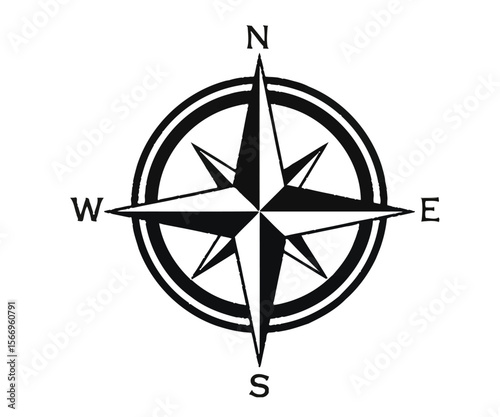 Black and White Compass Rose with North South East and West Markings