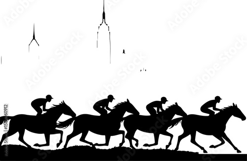 horses, riders, equestrian mountain city vector bundle