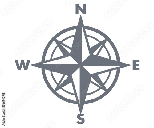 Simple Gray Compass Rose with North South East and West Labels