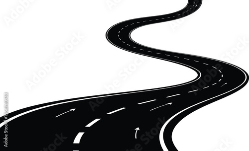 Curved Winding Road Illustration, Highway Path Silhouette Vector.
