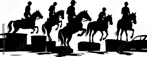 horses, riders, equestrian mountain city vector bundle