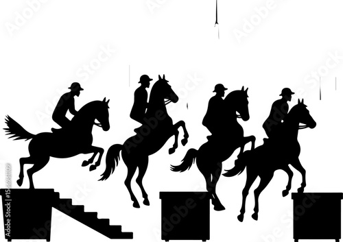 horses, riders, equestrian mountain city vector bundle