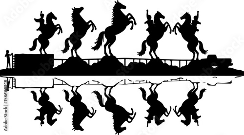 horses, riders, equestrian mountain city vector bundle