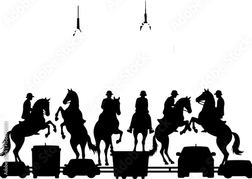 horses, riders, equestrian mountain city vector bundle