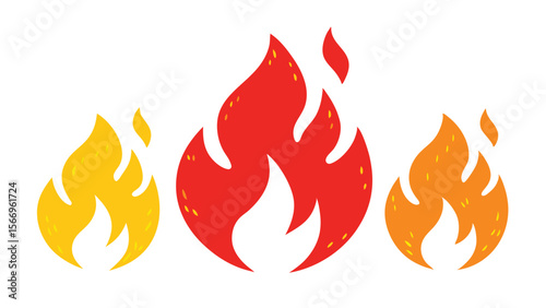 Three different flames with vibrant colors of orange, red and yellow stand alone perfectly