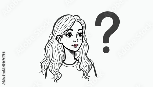 Illustration of a thoughtful woman with long hair