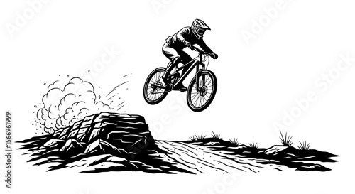 Extreme Mountain Biker - Adventure Sports Black and White Art
