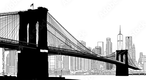 Brooklyn Bridge Architectural Line Drawing - NYC Iconic Landmark
