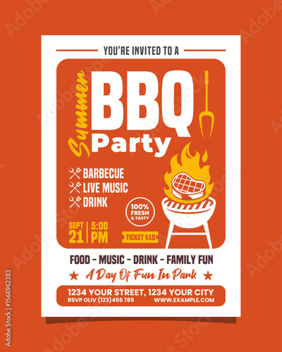 Summer BBQ Party Verical Portrait flyer, bbq invitation poster vector template design