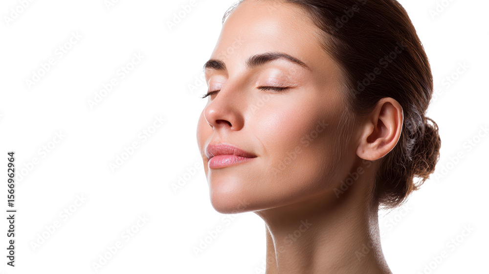 Calm woman with closed eyes, enjoying relaxation and peace, isolated on white background. Calm woman with closed eyes, enjoying relaxation and peace, isolated on white background.