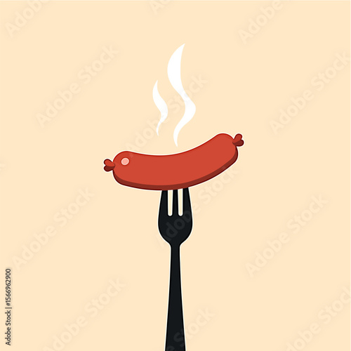 From the Oktoberfest series, sausage on a fork on  isolated light brown background
