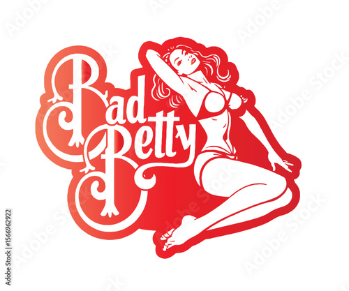Retro Pin Up Girl Illustration with Bad Betty Text in Red