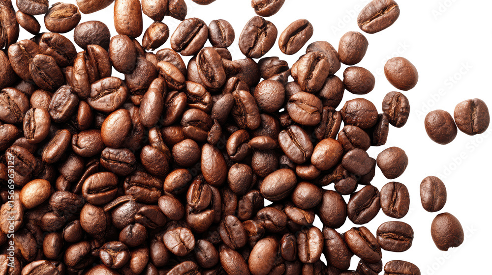 Obraz premium Coffee beans on a white isolated background showcasing their rich brown color and texture.