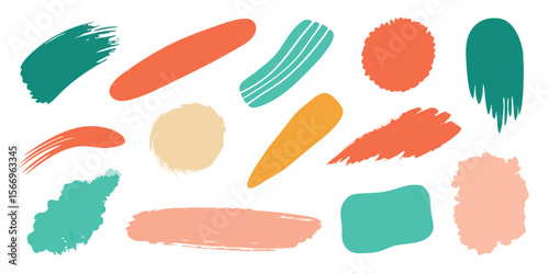Colorful paint strokes and blob shapes scattered on a white background creates a bold pattern
