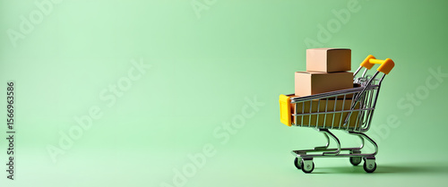 A shopping cart filled with boxes, representing online orders and deliveries.