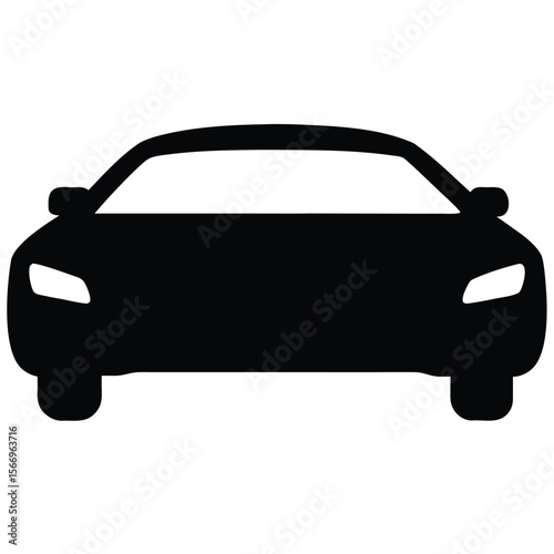 Sleek modern car is represented by a solid black silhouette from a front view
