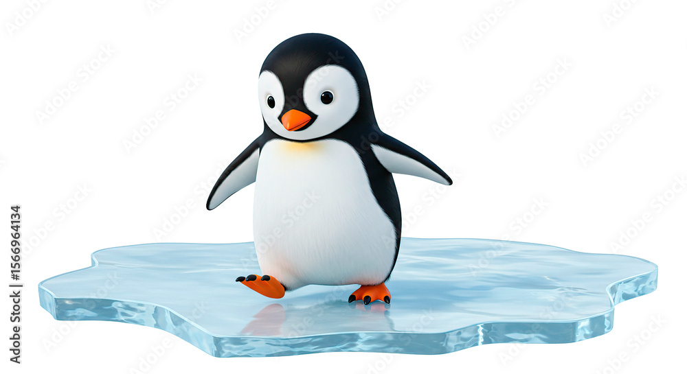 Obraz premium A cartoon penguin walks confidently on an ice floe with a black background.